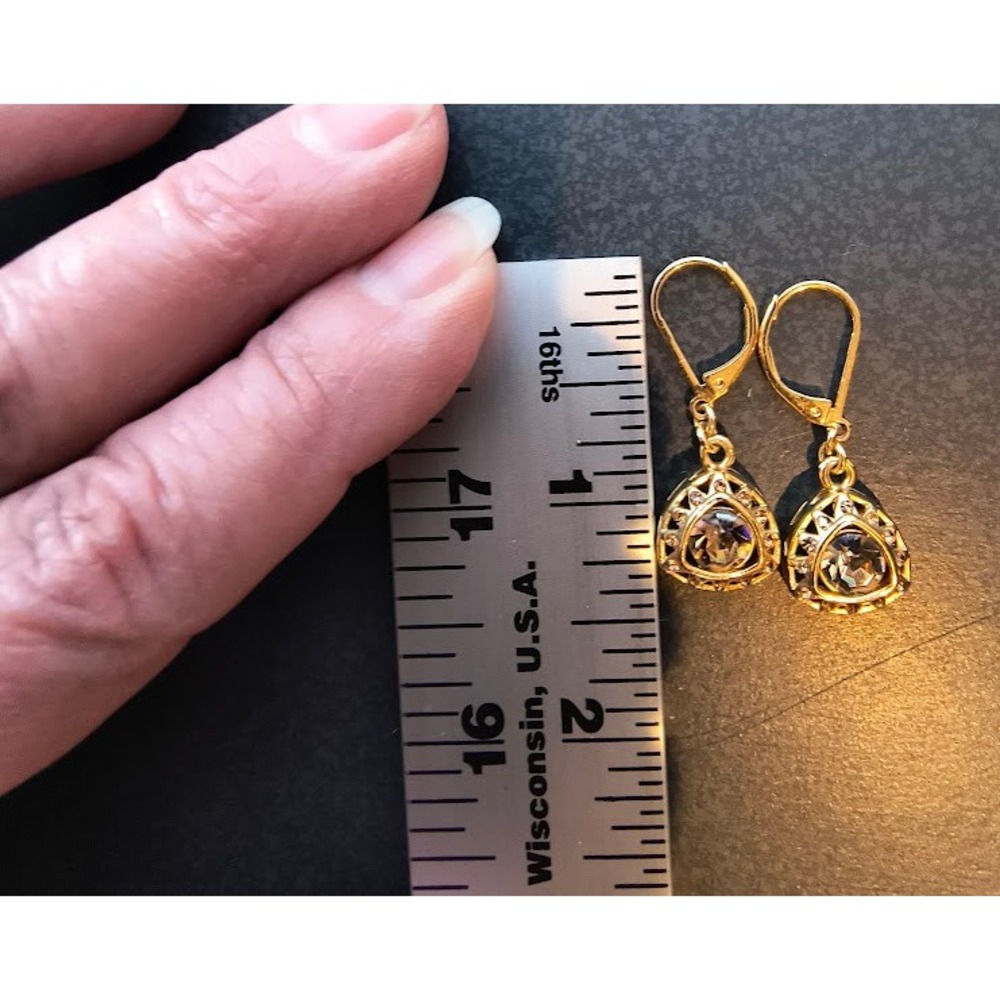 Vintage Givenchy Gold Tone Amber Crystal‎ Necklace and Leverback Earrings Set - Picture 12 of 12
